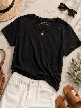 J.Crew Black Linen Crewneck Tee Lightweight Short Sleeve T-Shirt Smal